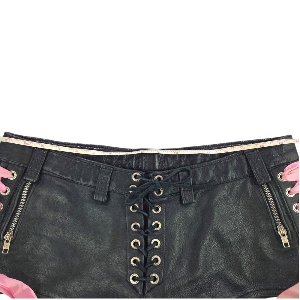 Hell Bent Leather/Brooke Worrel | Black Lace Up Leather Shorts | Size 34 - Picture 3 of 6